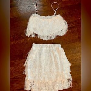 White fringe skirt and top set, size M